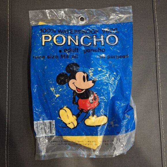Vintage 1990s Disney Parks Waterproof Adult Poncho Yellow Rain Coat NEW - Picture 1 of 4